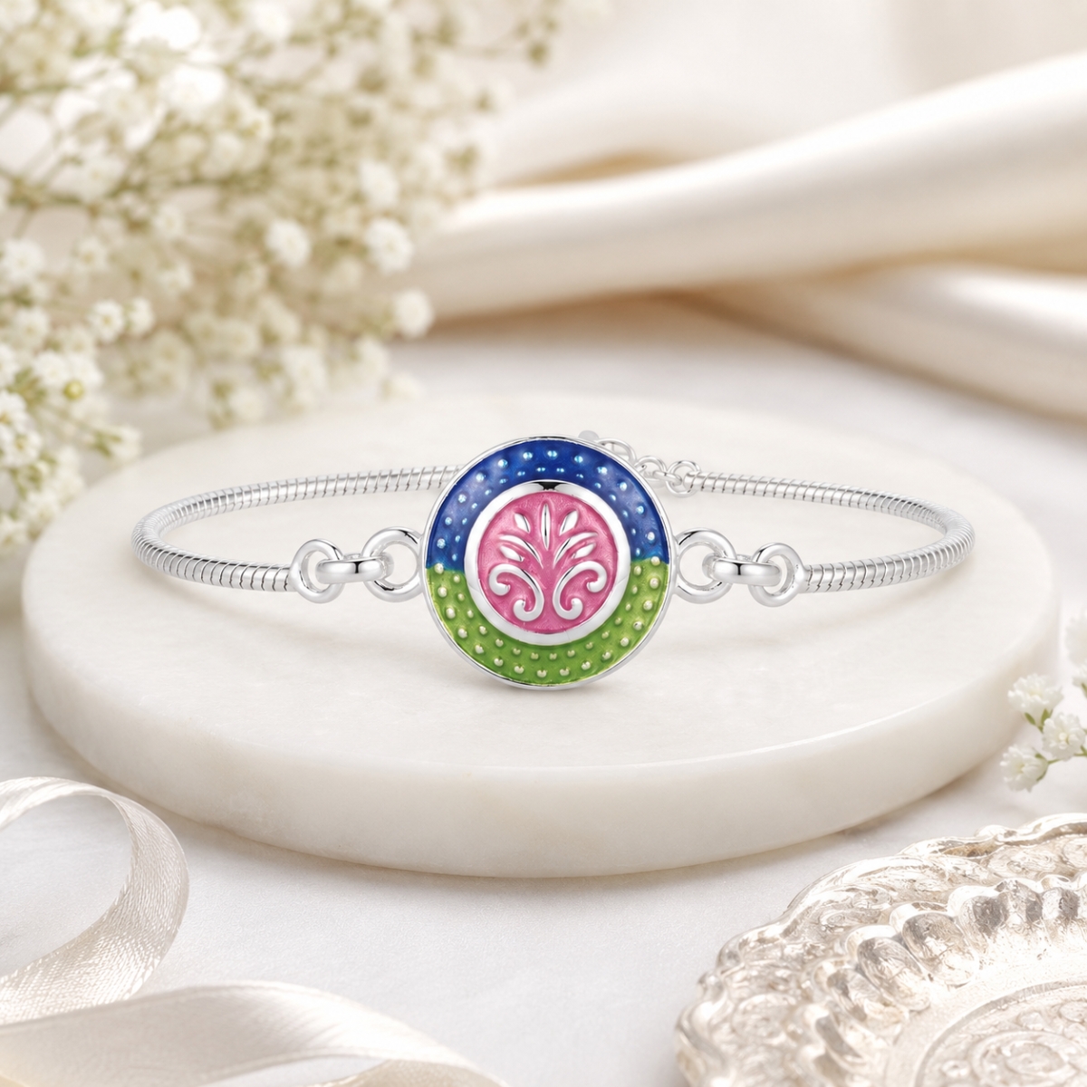 Silver Rakhi Harmony Of Colors And Craftsmanship